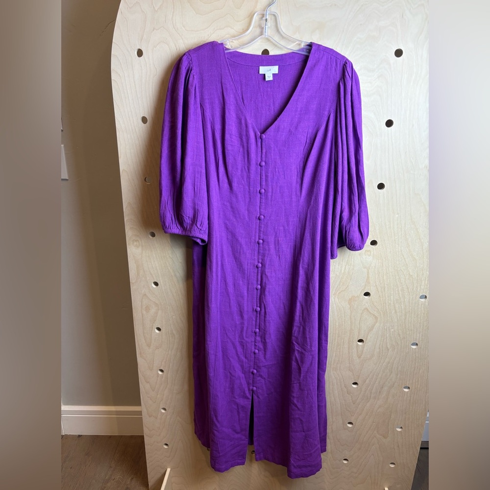 J. Jill Midi Dress Sz M Seamed Button Front Linen Blend 3/4 Sleeve - Picture 4 of 10